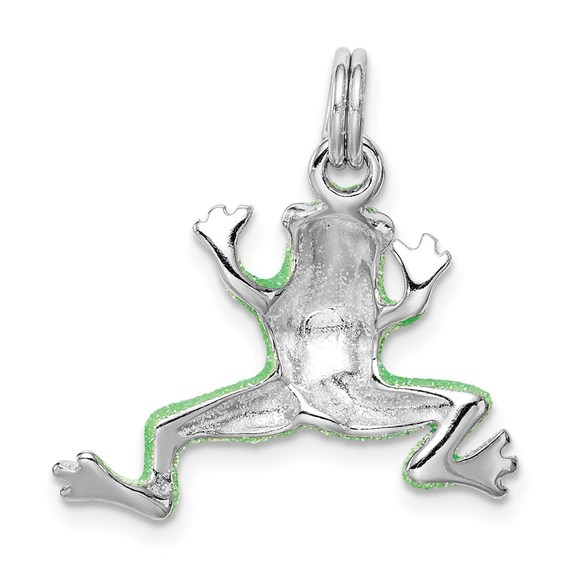 925 Sterling Silver Rhodium-plated Green Enamel Frog Bracelet or Necklace Charm - Picture 3 of 4